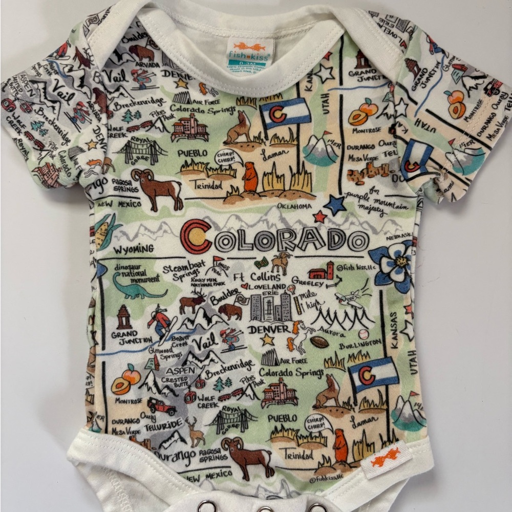 Fish Kiss Colorado Map Print Kids Bodysuit 0-3M